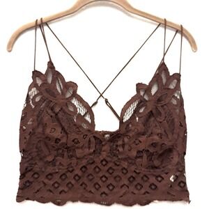 Free People Adella Womens XL Bralette Bra Smocked Chocolate Brown